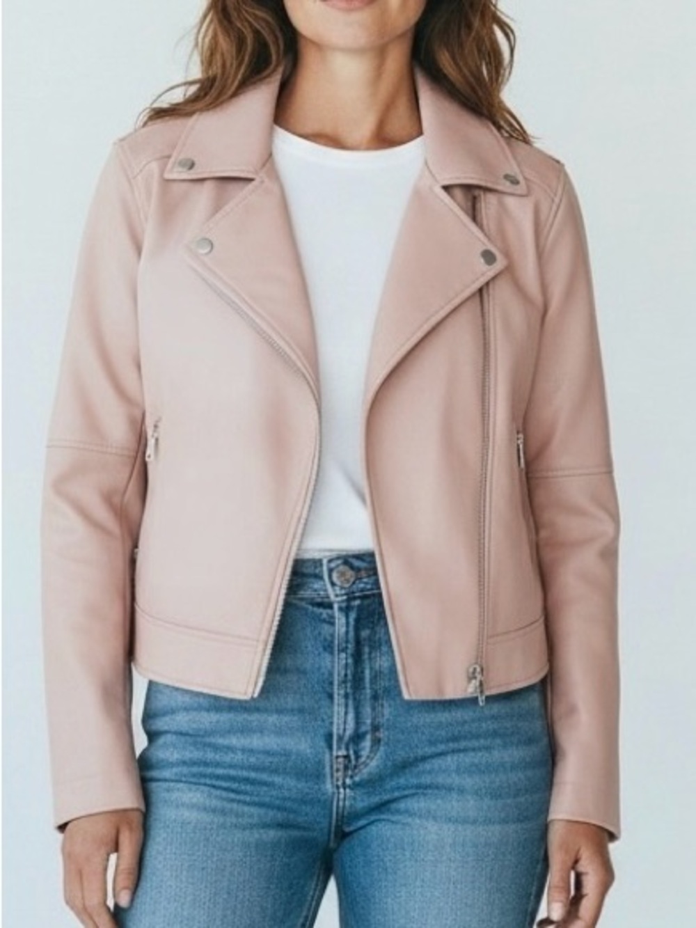 LOFT Blush Pink Faux Leather Moto Jacket